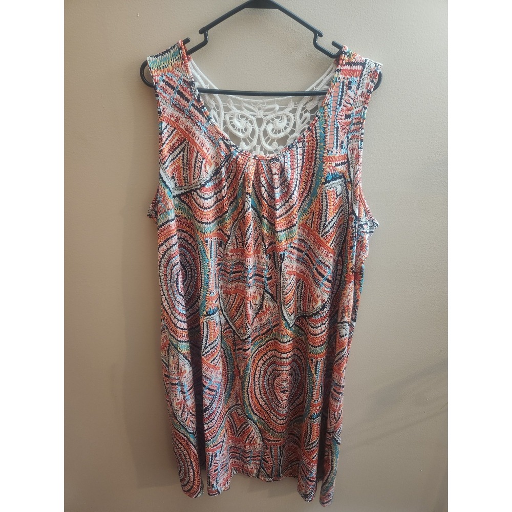 Notations Woman Dress Sleeveless Shift Crochet Back Below Knee Geometric Size 3X
